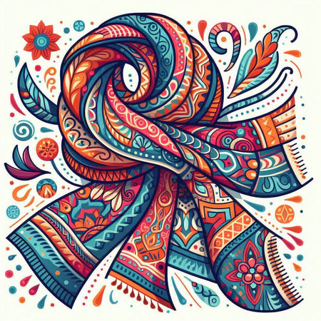 Vector hand drawn ornamental doodle background. Colorful ethnic pattern.のイラスト素材