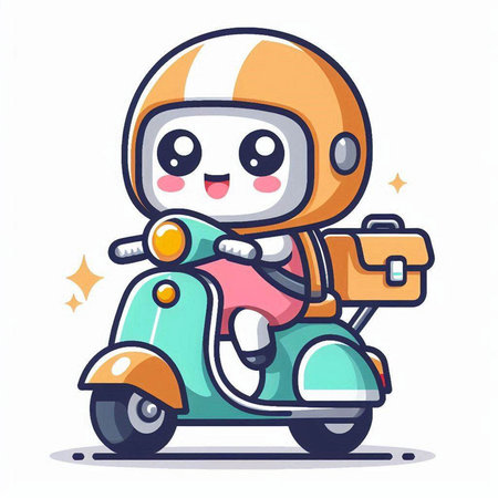 Cute cartoon motorcyclist on scooter. Vector illustration.のイラスト素材