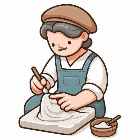 Vector illustration of a man in apron making gingerbread cookies.のイラスト素材