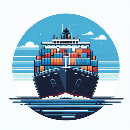 Illustration of a container ship in the middle of the sea.のイラスト素材