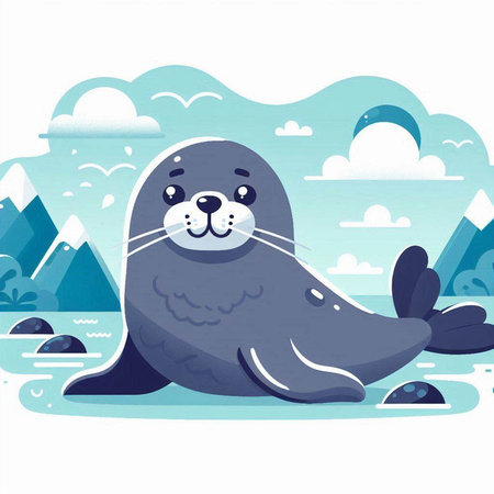 Cute seal on the beach. Vector illustration in cartoon style.のイラスト素材