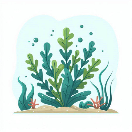 Underwater landscape with seaweed. Vector illustration in cartoon style.のイラスト素材