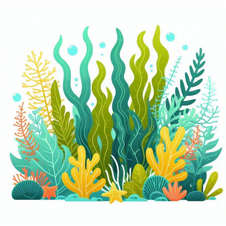 Seaweed. Underwater world. Sea life. Vector illustration.のイラスト素材