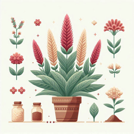 Flowers and plants in pots. Vector illustration. Flat design.のイラスト素材