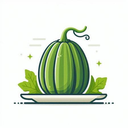 Fruit and vegetable icon. Vector illustration of melon on plate.のイラスト素材