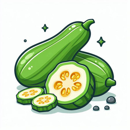 Illustration of fresh green zucchini on a white background.のイラスト素材