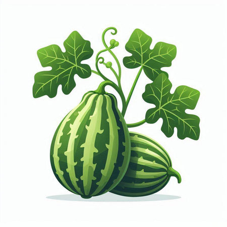 Watermelons with leaves isolated on white background. Vector illustration.のイラスト素材