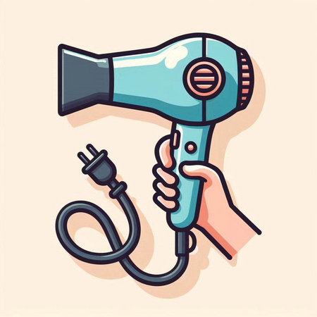 Hair dryer in hand. Vector illustration in cartoon style.のイラスト素材