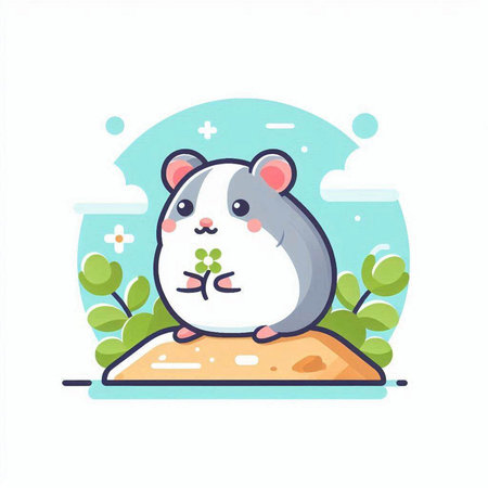 Cute hamster on the sand. Vector illustration in flat styleのイラスト素材