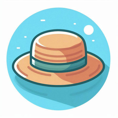 Illustration of a hat in a blue circle on a white backgroundのイラスト素材