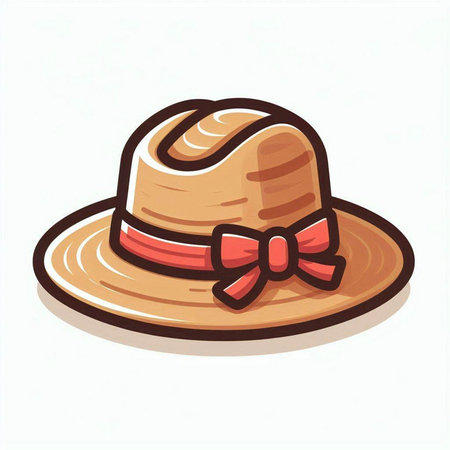 Illustration of a straw hat with a red bow on a white backgroundのイラスト素材