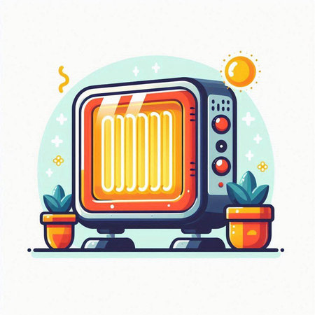 Retro tv with heating radiator in flat style. Vector illustration.のイラスト素材