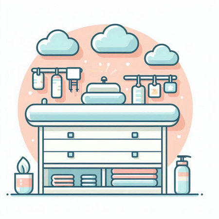 Bathroom interior. Bathroom furniture. Vector illustration in flat styleのイラスト素材