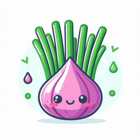 Cute cartoon onion character. Vector illustration isolated on white background.のイラスト素材
