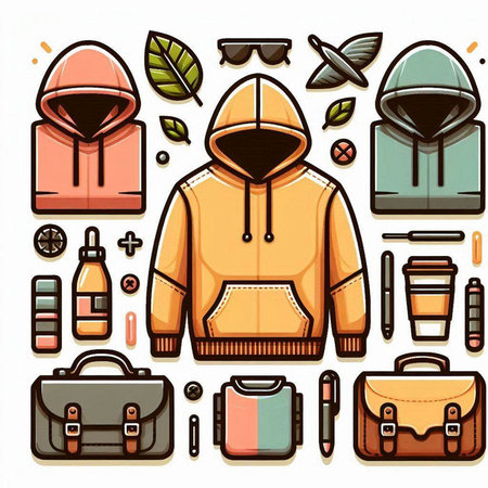 Set of male and female clothing and accessories icons. Vector illustration.のイラスト素材