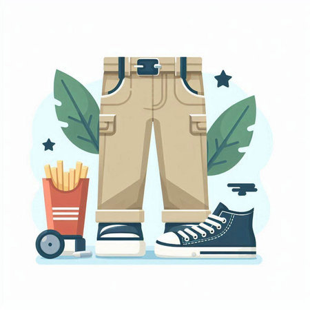 Trousers, sneakers and French fries. Flat design vector illustration.のイラスト素材