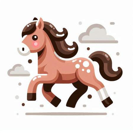 Cute cartoon horse running in the clouds. Vector illustration isolated on white background.のイラスト素材