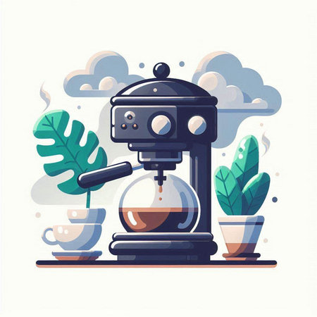 Coffee machine and cup of coffee. Vector flat illustration.のイラスト素材
