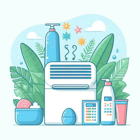 Vector illustration of personal care products in flat style. Hygiene and cleanliness.のイラスト素材