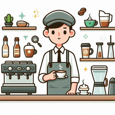 Coffee shop. Vector illustration of barista in cafe.のイラスト素材