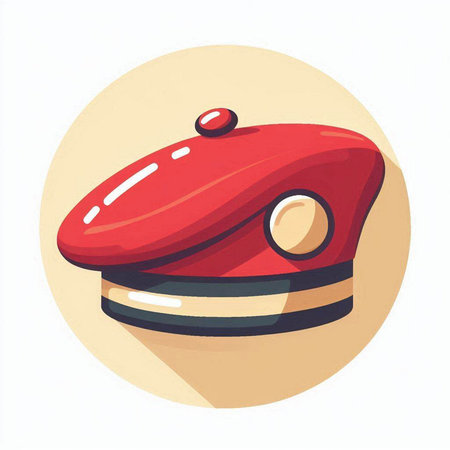 Red police cap on white background. Vector illustration in flat style.のイラスト素材