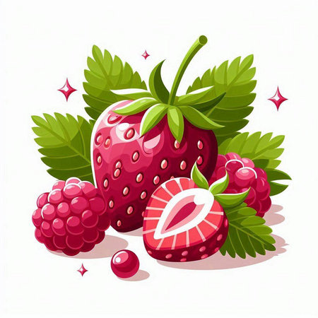 Strawberry, raspberry, blackberry, strawberry, berry vector illustrationのイラスト素材