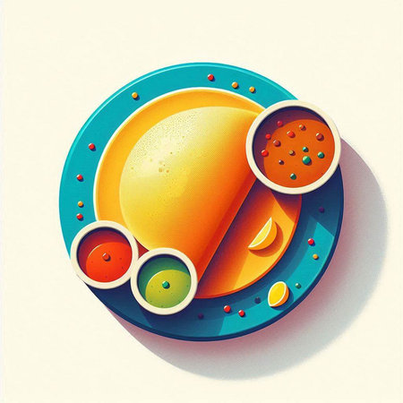 Illustration of fast food in a round plate on a white backgroundのイラスト素材