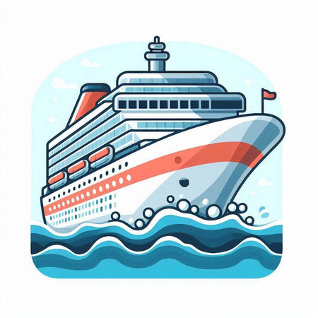 Cruise ship in the sea. Vector illustration in flat style.のイラスト素材