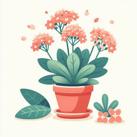 Flowerpot with pink flowers. Vector illustration in flat style.のイラスト素材