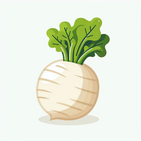 Illustration of a fresh turnip with green leaves on a white backgroundのイラスト素材