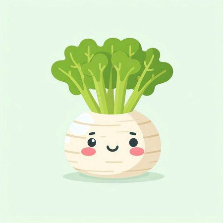 Kawaii smiling radish. Cute cartoon vegetable character. Vector illustration.のイラスト素材