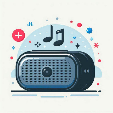 Retro radio with musical notes. Vector illustration in flat style.のイラスト素材