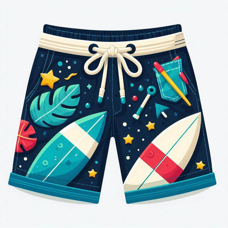 Summer beach shorts. Vector illustration of summer shorts with tropical elements.のイラスト素材
