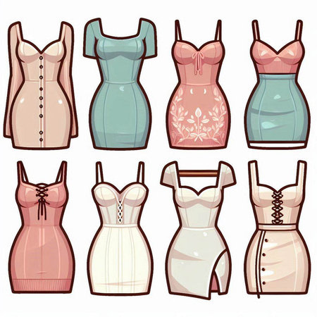 Set of different women's dresses. Vector illustration on white background.のイラスト素材
