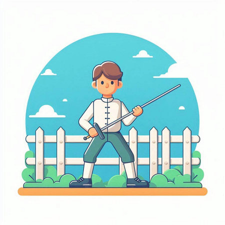 Fencing competition. Fencing match. Vector illustration in linear style.のイラスト素材