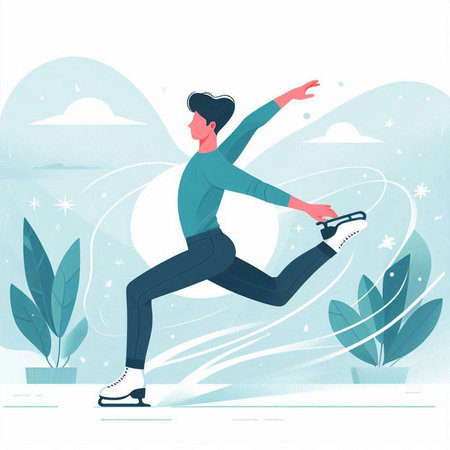 Winter sports. A man skating on ice. Vector illustration in flat style.のイラスト素材