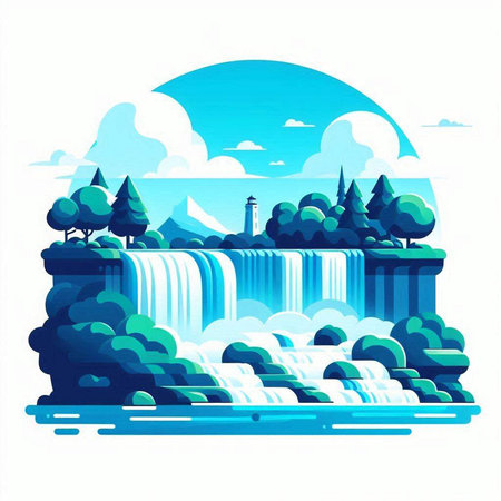 Waterfall on the river. Vector illustration in a flat style.のイラスト素材