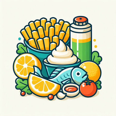 Illustration of healthy food. Diet and nutrition. Vector illustration.のイラスト素材