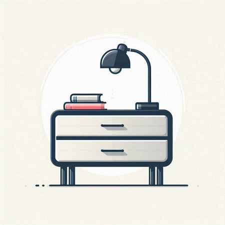 Illustration of nightstand with books and lamp. Vector illustration.のイラスト素材