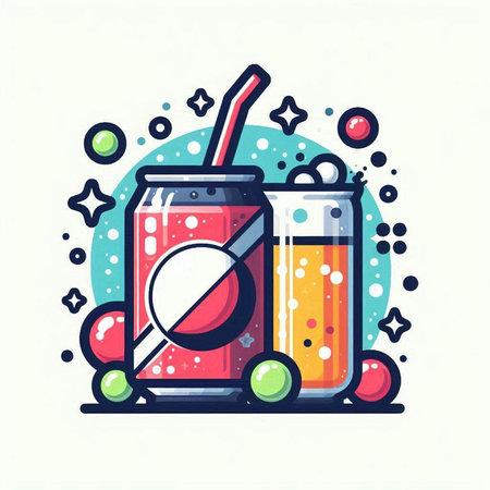 Colorful vector illustration of a soda drink with a straw in a flat style.のイラスト素材