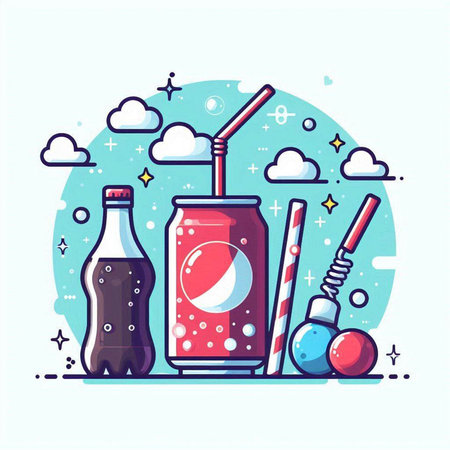 Vector illustration of a bottle of cola and a glass of soda.のイラスト素材