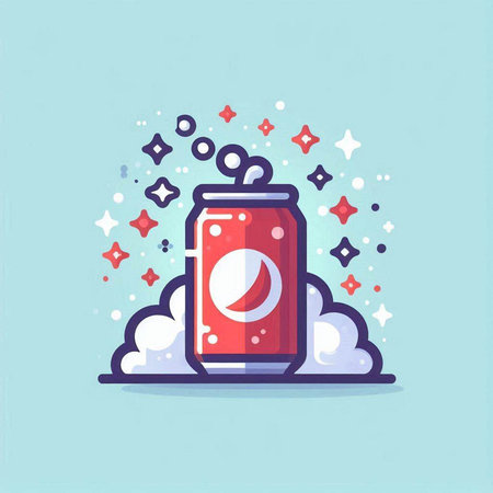 Vector illustration of a soda can in a cloud with stars. Flat designのイラスト素材