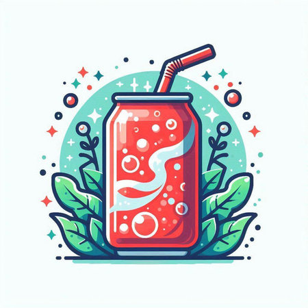 Cocktail drink with ice and straw. Vector illustration in flat style.のイラスト素材