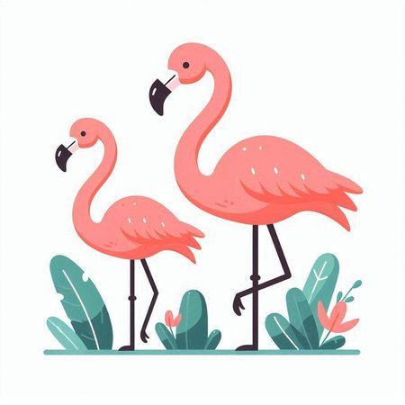 Cute flamingo couple in love. Vector illustration in cartoon styleのイラスト素材