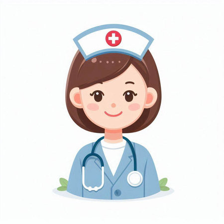 Cute cartoon female nurse with stethoscope. Vector illustration.のイラスト素材