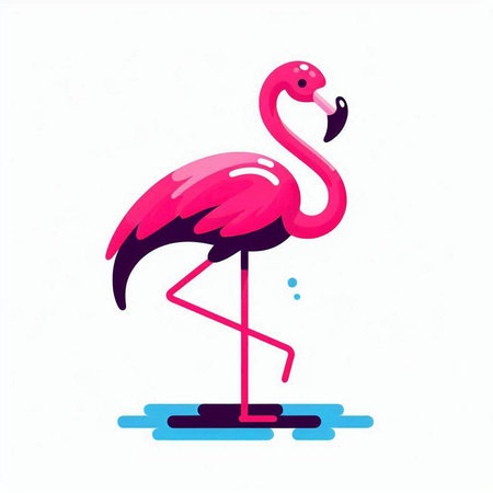 Pink flamingo on white background. Vector illustration in cartoon style.のイラスト素材