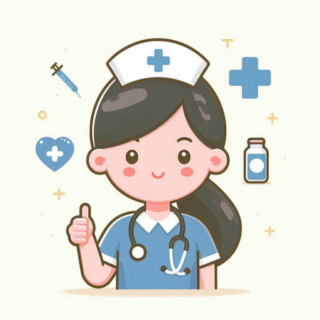 Nurse with stethoscope and thumb up, Vector illustration.のイラスト素材