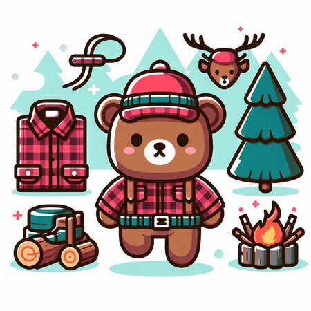 Cute bear with winter clothes. Vector illustration in cartoon style.のイラスト素材