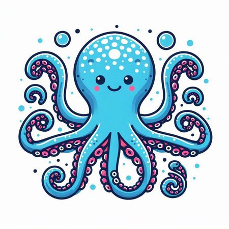 Cute cartoon octopus. Vector illustration isolated on white background.のイラスト素材