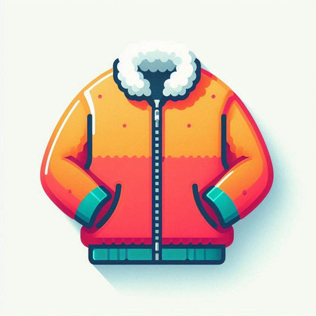 Orange winter jacket with fur on a white background. Vector illustration.のイラスト素材